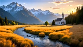 the scene captures a serene valley