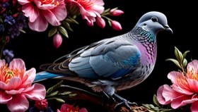 a dove among flowers