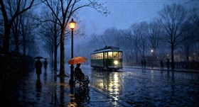 misty street scene