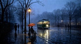 misty street scene