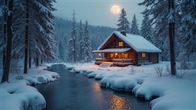 4K Winter River Cabin